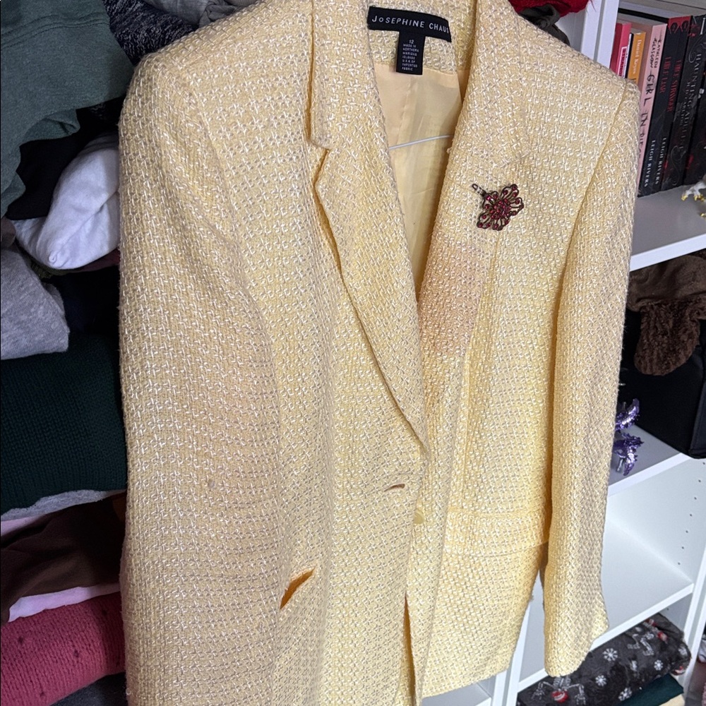 Josephine Chaus Light Yellow Textured Blazer tweed oversized